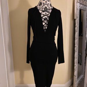 Little Black Dress with Sexy Criss-Cross Lace-up Cleavage Cut-Out